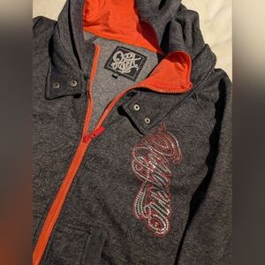 Oxygen Charcoal and Tangerine Hoodie. Sequin Accents. XXL.